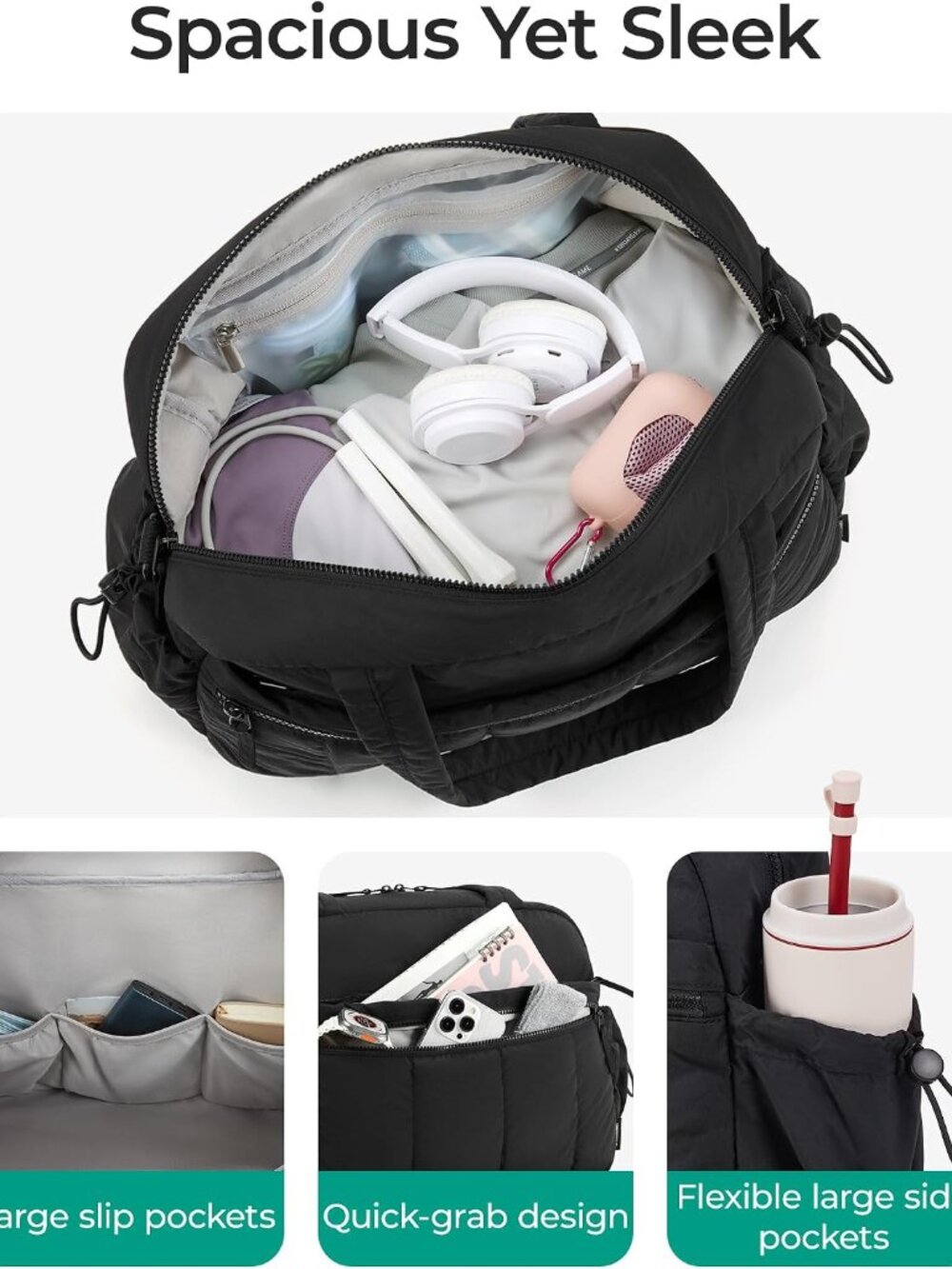 Duffle Bag for Travel, Gym Bag for Women, Weekender Carry on - Picture 3 of 9